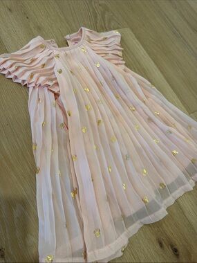 Disney Minnie Mouse Pink Pleated Girl's Dress with Gold Foil Accents 3T